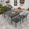 Hzzkey 5-Piece Cast Aluminum Patio Dining Set with Brown Cushions and Umbrella Hole, Black - 4 of 4