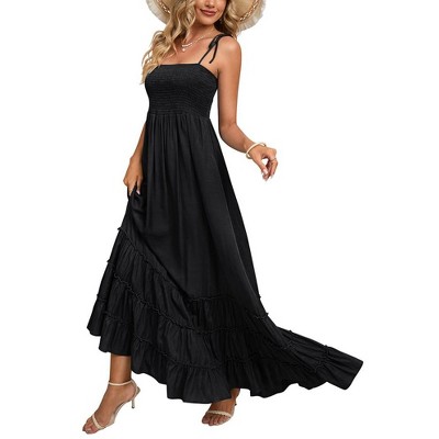 Women's Maternity Dress Summer Square Neck Sleeveless Smocked Baby Shower Photoshoot Spaghetti Strap Maxi Boho Dress