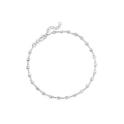 Ross-Simons 3mm Sterling Silver Diamond-Cut Bead Station Anklet Size 9