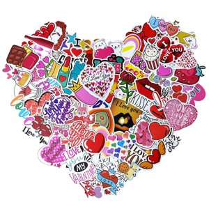 Wrapables Waterproof Vinyl Stickers for Water Bottles, Laptop, Phones, Skateboards, Decals for Teens, 100pcs, Valentine Hearts - 1 of 4