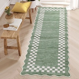 Area Rug Scalloped Rug Modern Bordered Rug Geometric Non Slip Low Pile Soft Accent Rugs for Living Room Bedroom - 1 of 4