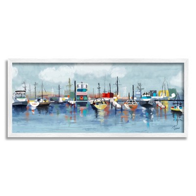 Stupell Industries Boats Docked in Ocean Marina Framed Giclee