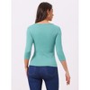 INSPIRE CHIC Women's V Neck 3/4 Sleeves Solid Knitted Buttons Decor Ruched Blouse - 4 of 4