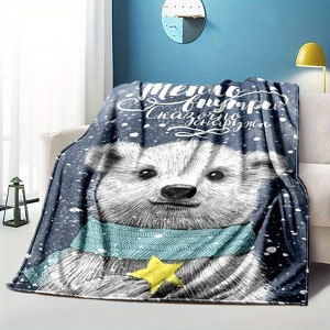 Lomsoe Christmas Vintage Polar Bear Print Flannel Blanket - All Seasons Soft and Warm Throw Blanket for Bed, Napping, Camping, Travel, Office - 1 of 4