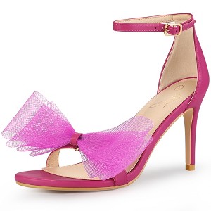 Perphy Women's Back to College Open Toe Ankle Strap Mesh Bow Tie High Stiletto Heels - 1 of 4