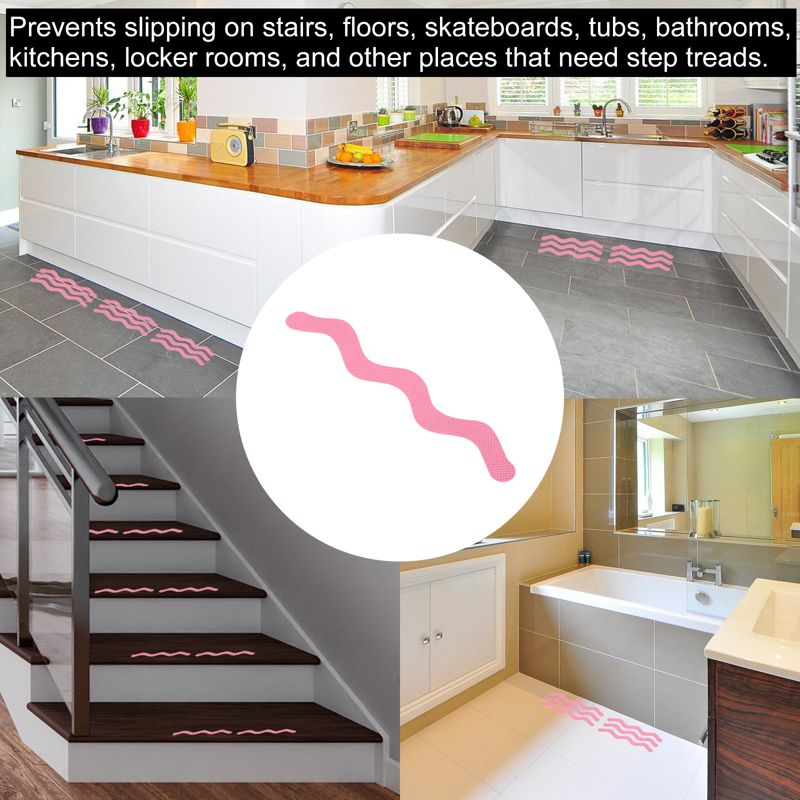 Unique Bargains Non Slip Bathtub Stickers Safety Shower Treads Adhesive Decal S Shape with Scraper for Stairs Shower Pink 0.6 Ft x 0.5 Inch, 5 of 6