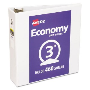 Avery Economy View Binder with Round Rings , 3 Rings, 3" Capacity, 11 x 8.5, White, (5741) - 1 of 4