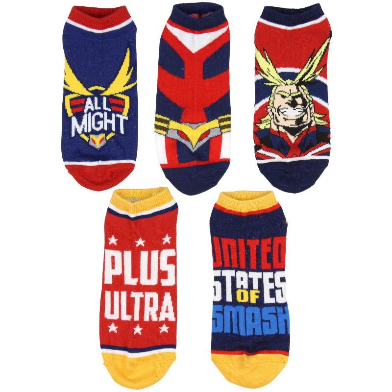 My Hero Academia Adult All Might Themed Designs 5 Pack No Show Ankle Socks Multicoloured, 1 of 4