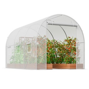 VEVOR Walk-in Tunnel Greenhouse, 9.6x6.4x6.2 ft Hoop House Greenhouse Tunnel, Plant Hot House with Galvanized Steel Frame, White PE Cover - 1 of 4