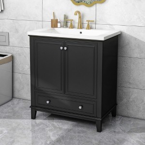 Bathroom Vanity with Single Top Sink, Freestanding Modern Bathroom Storage Cabinet with 2 Doors & 1 Drawer - 1 of 4