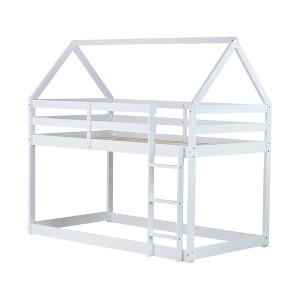 YOOCOZZ Twin over Twin House-Shaped-Bunk Bed with Safety Guardrail and Ladder - 1 of 4