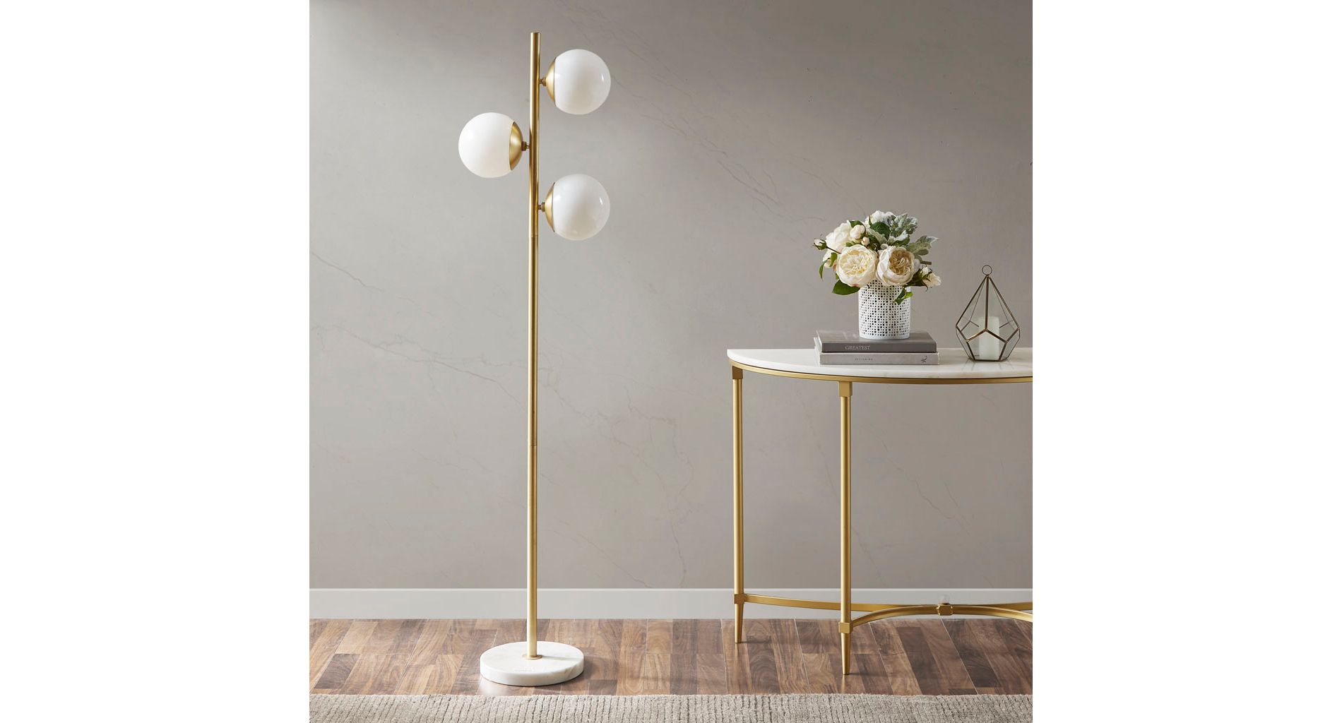 3-Globe Light Floor Lamp with Marble Base