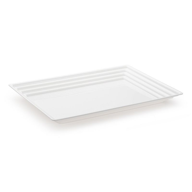 Smarty Had A Party 11" x 16" White Rectangular with Groove Rim Plastic Serving Trays (24 Trays), 1 of 2