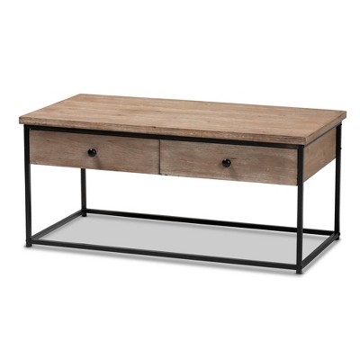 Roderick Wood and Metal 2 Drawer Coffee Table Weathered Oak/Black - Baxton Studio