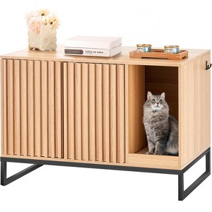 VEVOR Cat Litter Box Enclosure, Hidden Litter Box Furniture, Wooden Cat Washroom Indoor with 2 Doors & Study Metal Legs, Cat House Cabinet Hidden - 1 of 4