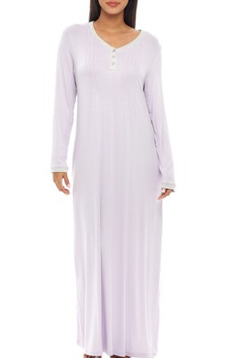 ADR Women's Nightshirt, Soft Knit Nightgown Long Sleep Shirt Full Length Henley Pajama Top with Pockets