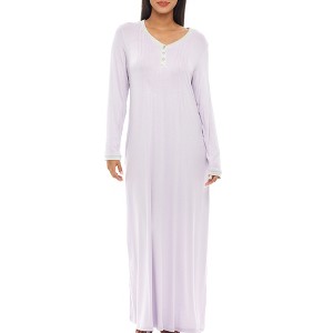 ADR Women's Nightshirt, Soft Knit Nightgown Long Sleep Shirt Full Length Henley Pajama Top with Pockets - 1 of 4