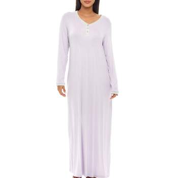 Women's Soft Knit Nightgown Long Sleep Shirt Full Length Henley Pajama Top with Pockets