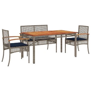 vidaXL Patio Dining Set with Cushions - 5 Piece Gray Poly Rattan, Acacia Wood Table for Garden, Backyard, Patio - 1 of 4