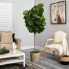 Nearly Natural 74-in Fiddle leaf Fig Artificial Tree in Farmhouse Planter - 4 of 4