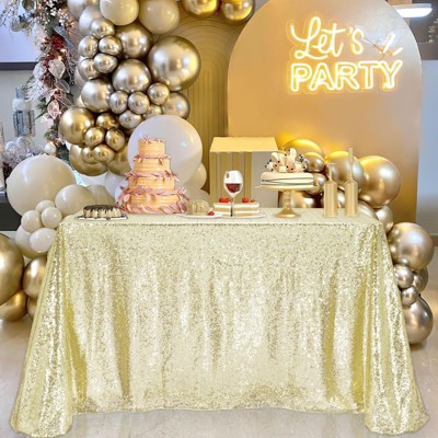 Wikineon Sequin Tablecloth Wedding Light Gold 90x90 Inches Glitter Tablecloth Table Cover - Ceremony Thanksgiving Christmas Parties Tablecloth