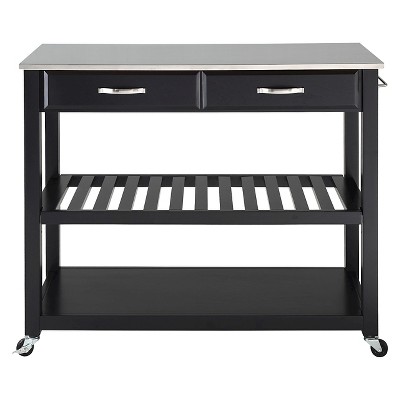 Stainless Steel Top Black Kitchen Cart with Wine Rack