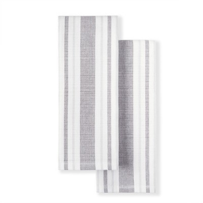 Martha Stewart Morris Stripe Dual Purpose Kitchen Towel 2-Pack Set, Grey, 16"x28"