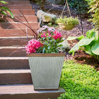 Southern Patio 16 Inch Square Rustic Resin Planter Set
