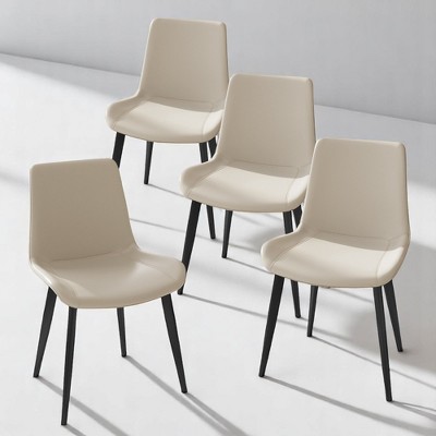 Set of 4 Modern Dining Chairs, Faux Leather Upholstered Seat, Metal Legs, Waterproof Side Chairs for Kitchen, Dining Room, Living Room