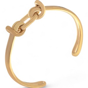 Anna-Kaci Women's Gold Tone Chain Link Open Cuff Bracelet Minimalist Modern Style- Gold - 1 of 4