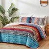 Bohemian Quilt Set, Super King, Boho Striped, Soft Microfiber Coverlet, 114x120 3 Pieces - 2 of 4
