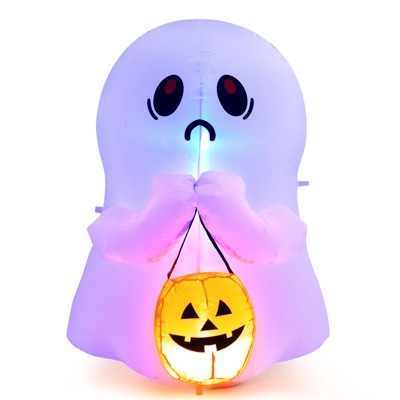 Tangkula 4 FT Halloween Inflatable Decoration, Colorful Inflatable Ghost with Pumpkin Lantern Built-in Flashing LED Lights & Waterproof Air Blower