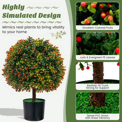 22'' Artificial Boxwood Topiary Ball Tree with Orange Fruits in Cement Pot