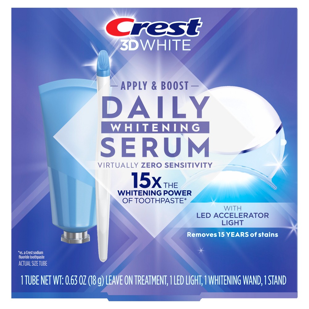 Photos - Toothpaste / Mouthwash Crest 3DWhite Daily Whitening Serum with LED Light, Leave-on Teeth Whitening Treatment - 0.63 oz 