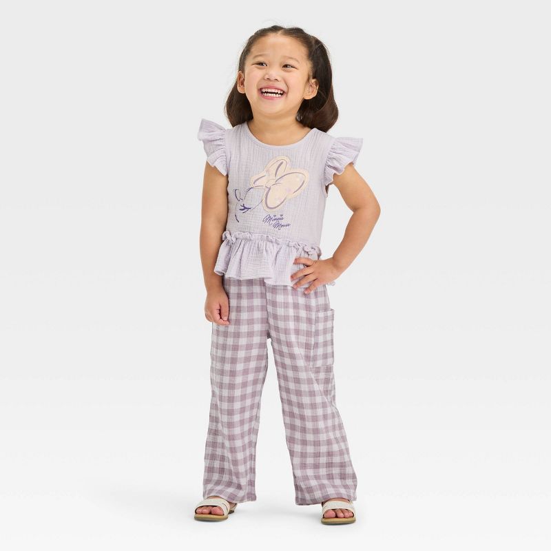 Toddler Girls' Disney Minnie Mouse Woven Top and Pant Set - Lavender, 3 of 4