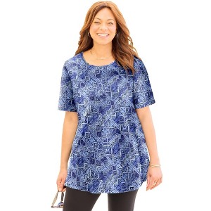 Catherines Women's Plus Size Easy Fit Short Sleeve Scoopneck Tunic - 1 of 4