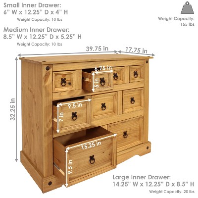 Sunnydaze Light Brown Pine 9-Drawer Farmhouse Chest