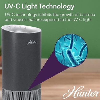Hunter HP450UV Gray and Silver True HEPA Air Purifier Tower