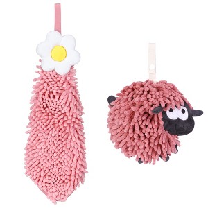REGALWOVEN Flower and Sheep Shape Absorbent Fast Drying Chenille Hand Towels with Hanging Loop 6" x 15"/7" x 7" 2 Packs - 1 of 4