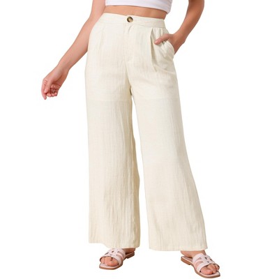 INSPIRE CHIC Women's Linen Casual High Waist Straight Wide Leg Button Palazzo Pants