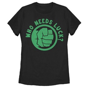 Women's Marvel St. Patrick's Day Hulk Fist Who Needs Luck T-Shirt - 1 of 4