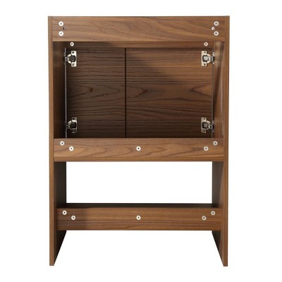 24" Walnut and White Vitreous China Single Bathroom Vanity