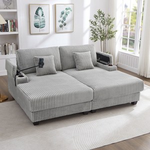 Loveseat Sofa Double Chaise Lounge Sleeper Sofa Bed Recliner Couch with Adjustable Back, Phone Holder, Cup Holders & Storage Compartments - ModernLuxe - 1 of 4