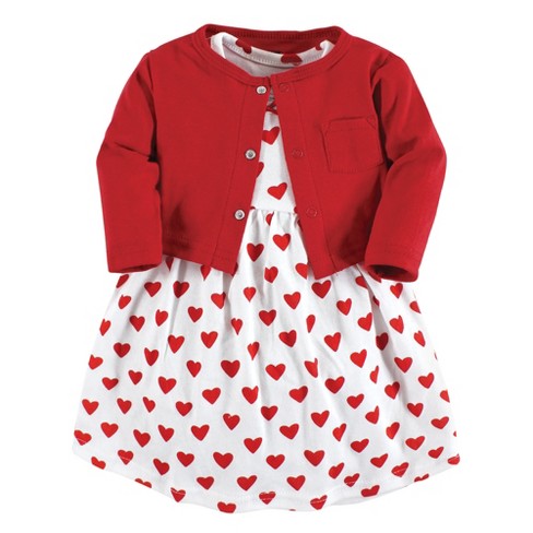Hudson Baby Infant And Toddler Girl Cotton Dress And Cardigan Set, Red ...