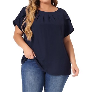 Agnes Orinda Women's Plus Size Elegant Pleated Petal Tulip Short Sleeve Office Work Summer Blouses - 1 of 4
