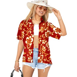 LA LEELA Hawaiian Shirts Womens Summer Beach Party Blouse Shirt Collared Short Sleeve Tropical Vacation Button Up Dress Tee Shirts Tops - 1 of 4