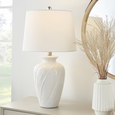 White Textured Ceramic Urn Table Lamp with 3-Way Switch