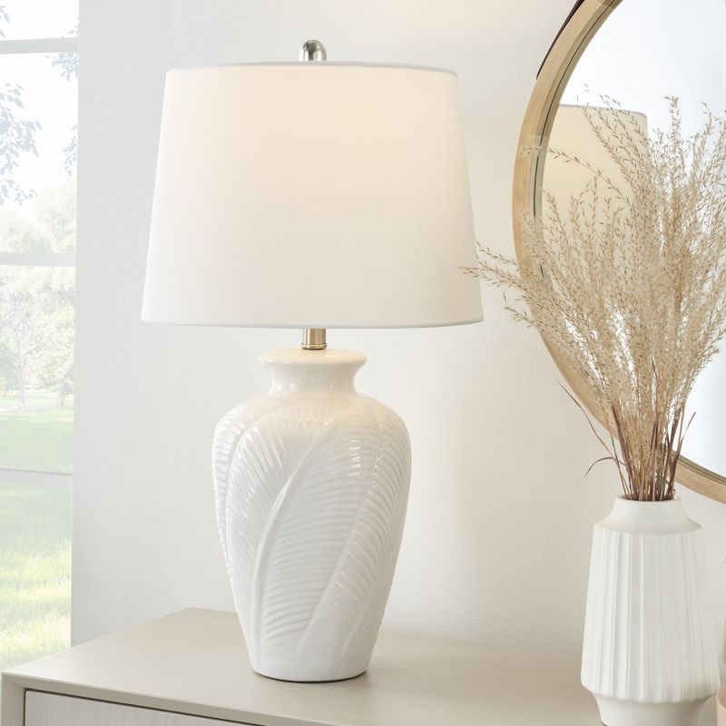 26" White Textured Feather Ceramic Urn Table Lamp - Nourison, 4 of 10