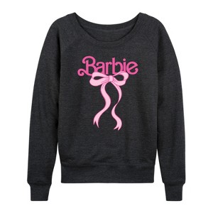 Women's - Barbie - Logo Coquette Bow Lightweight French Terry Wide Neck Long Sleeve Graphic Shirt - 1 of 4