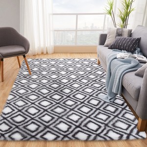 Modern Soft Fluffy Living Room Rugs with Geometric Pattern, Plush Non Slip Non Shedding Throw Carpet for Nursery Bedroom Payroom - 1 of 4